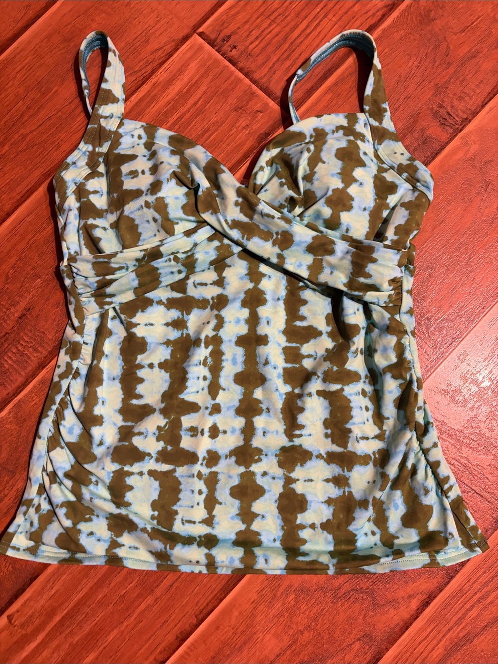 Lands' End Blue and Brown Patterned Swim Camisole